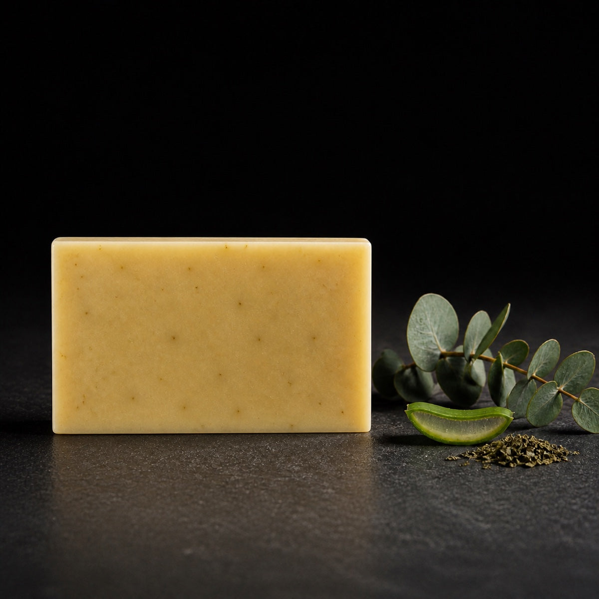 Frosted Summit Eucalyptus Aloe cold-process soap, straight-on