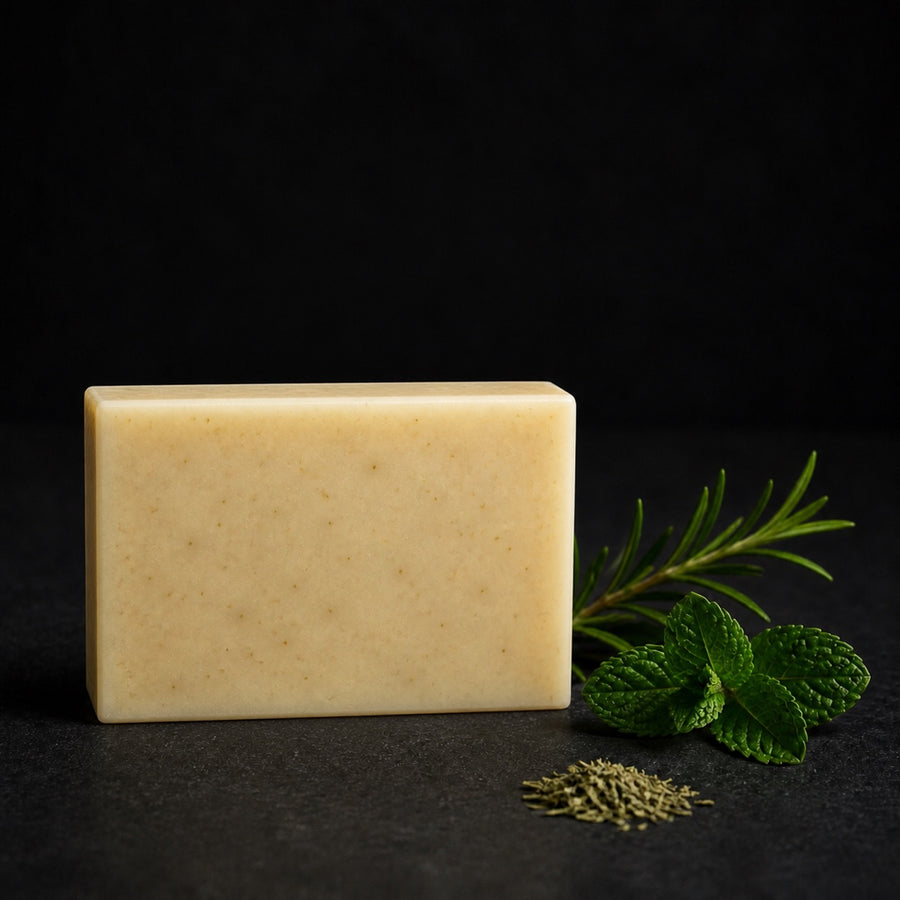 Dark Remedy Tea Tree Mint cold-process soap, straight-on