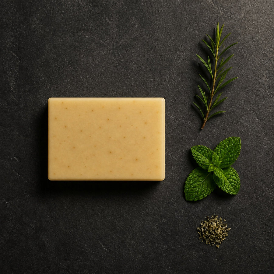 Dark Remedy Tea Tree Mint cold-process soap, top view