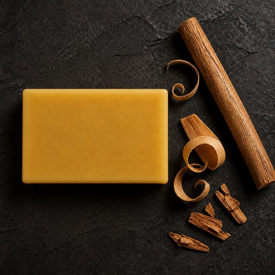 Sable Reserve Sandalwood cold-process soap, top view